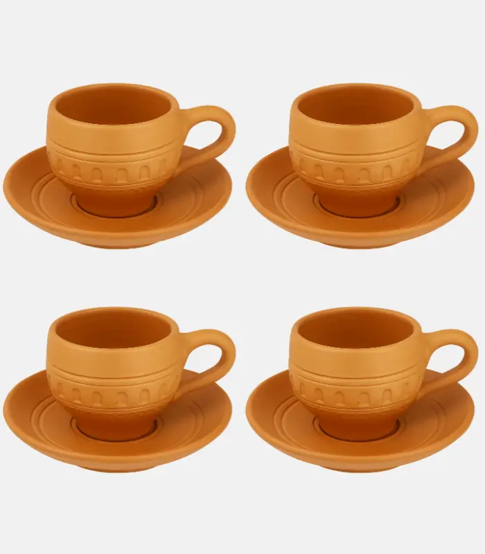 Handcrafted Terracotta Tea Cup & Plate Set of 4 – Eco-Friendly Clay Chai Set