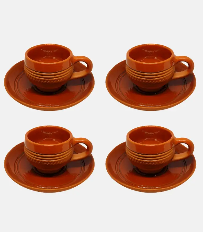 Terracotta Tea Cup & Saucer Set of 4 – Eco-Friendly Ceramic Finish