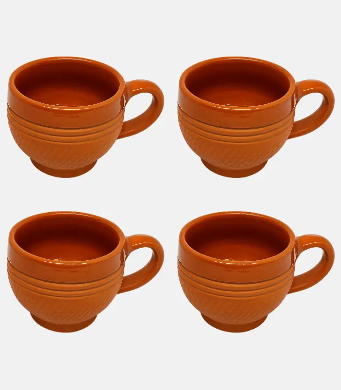 Terracotta Tea Cups Set of 4 - Ceramic-Coated