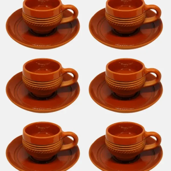 Ceramic Finish Terracotta Tea Cup and Saucer Set of 6