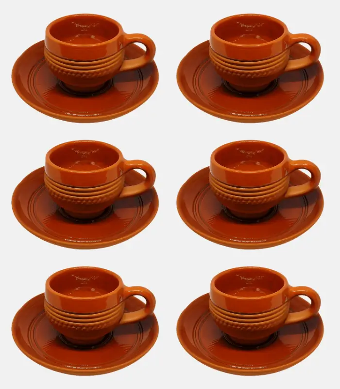 Ceramic Finish Terracotta Tea Cup and Saucer Set of 6