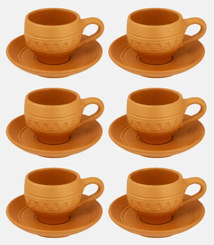 Handcrafted Terracotta Tea Cup and Plate Set of 6