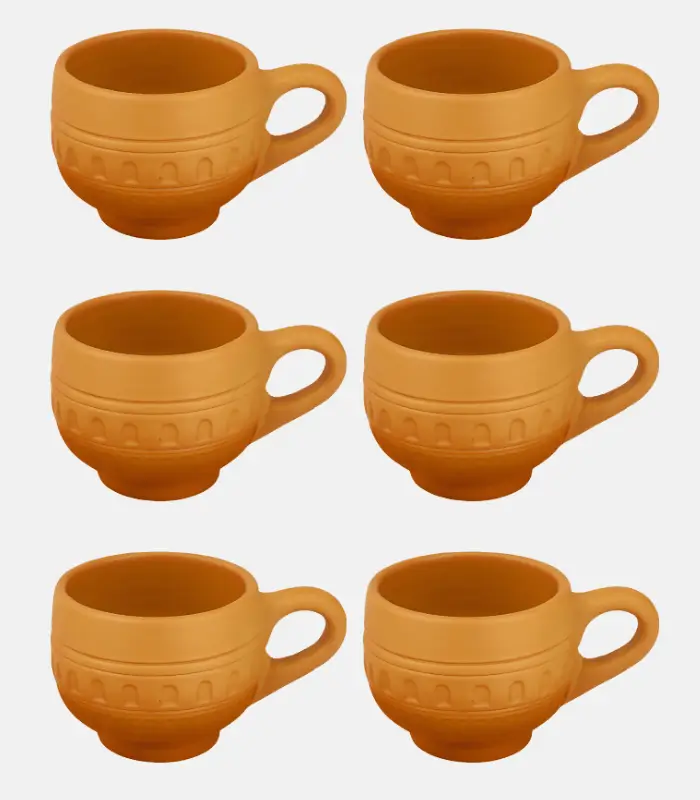 Handmade Terracotta Clay Tea Cup Set of 6