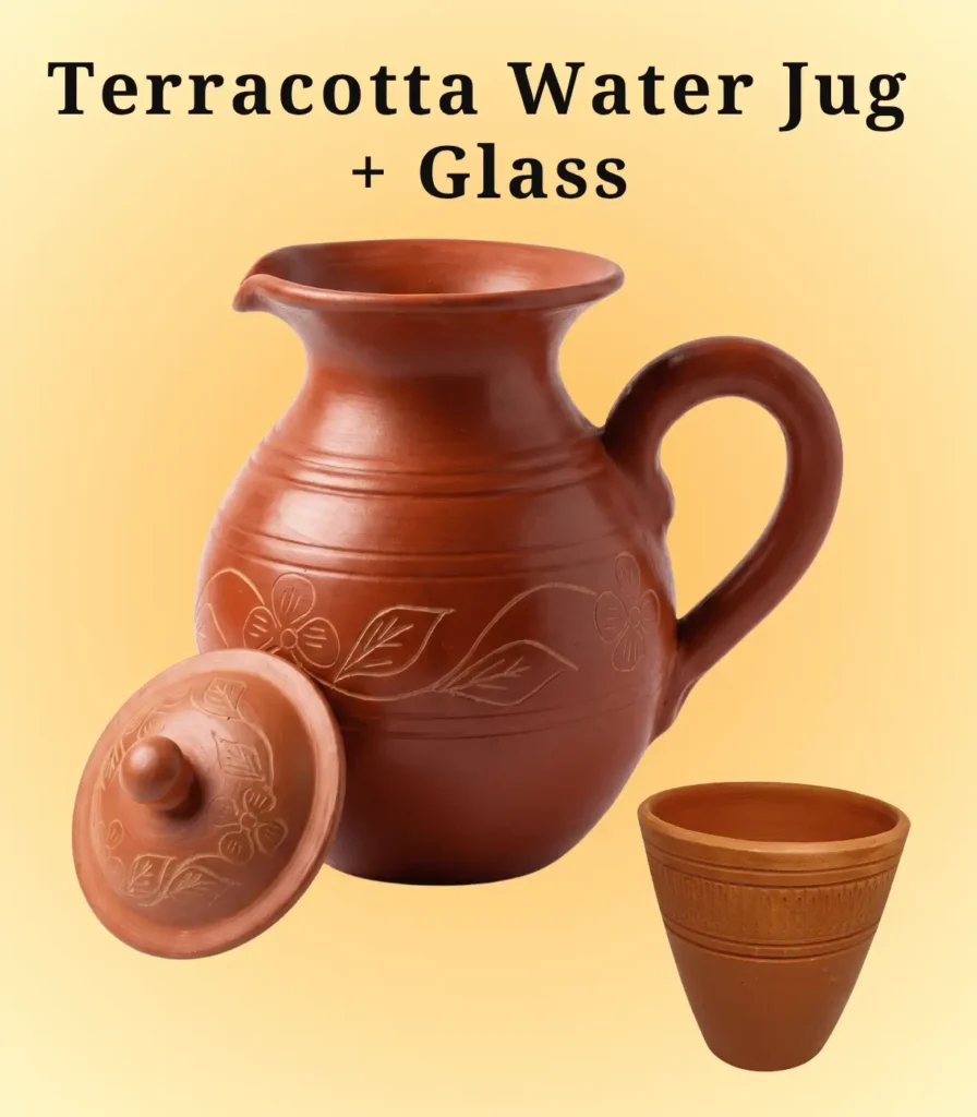 traditional clay water pitcher with lid